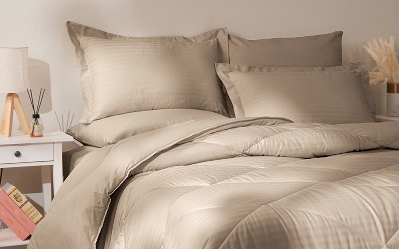 Al Saad Home Stripe Cotton Comforter Bedding Set 6 PCS - King Beige
