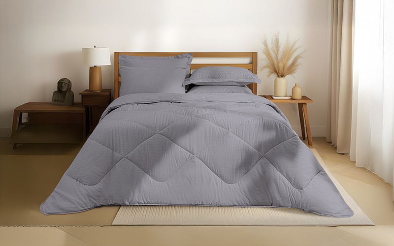 Al Saad Home Stripe Cotton Comforter Bedding Set 6 PCS - King Grey