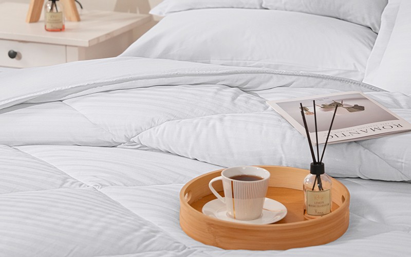 Al Saad Home Stripe Cotton Comforter Bedding Set 6 PCS - King Off White