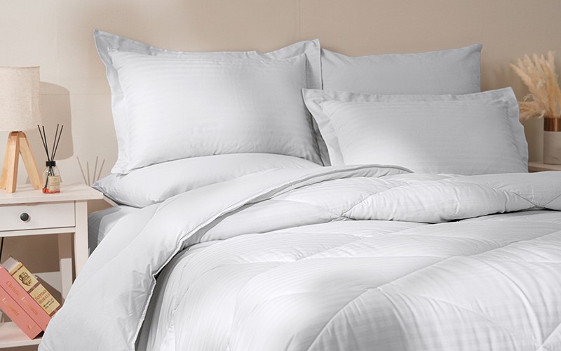 Al Saad Home Stripe Cotton Comforter Bedding Set 6 PCS - King Off White