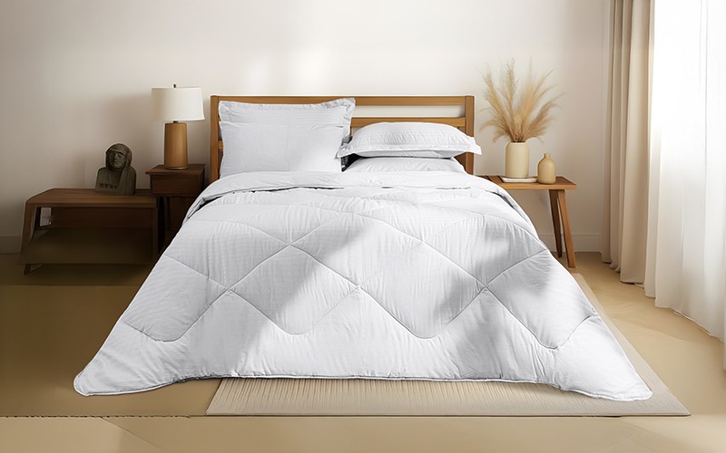 Al Saad Home Stripe Cotton Comforter Bedding Set 6 PCS - King Off White