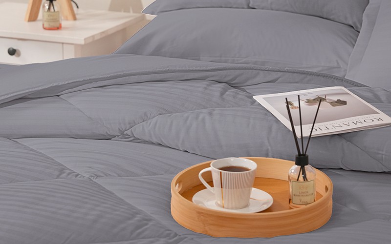 Al Saad Home Stripe Cotton Comforter Bedding Set 4 PCS - Single Grey