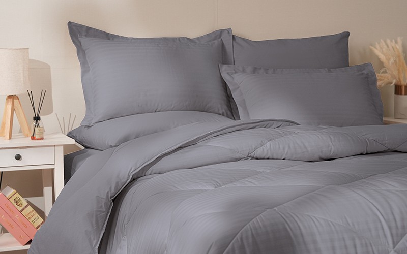 Al Saad Home Stripe Cotton Comforter Bedding Set 4 PCS - Single Grey