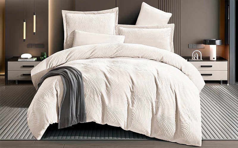 Cedar Velvet Comforter Bedding Set 6 PCS - King L.Beige