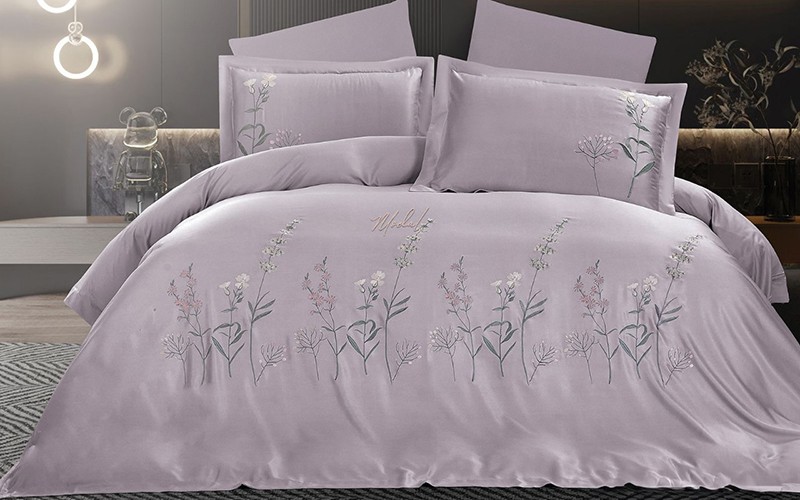 Ola Embroidered Modal Comforter Bedding Set 6 PCS - King Grey