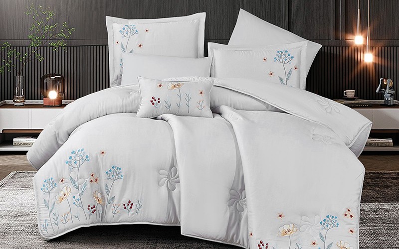 Flona Embroidered Modal Comforter Bedding Set 7 PCS - King Silver