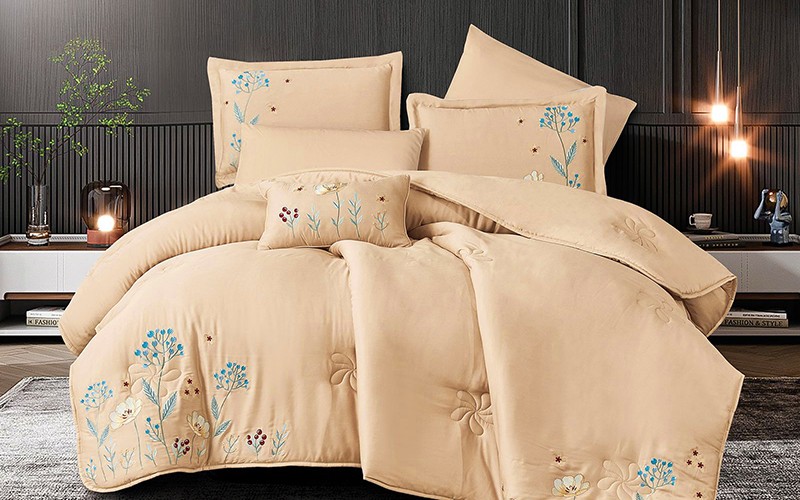 Flona Embroidered Modal Comforter Bedding Set 4 PCS - Single D.Beige