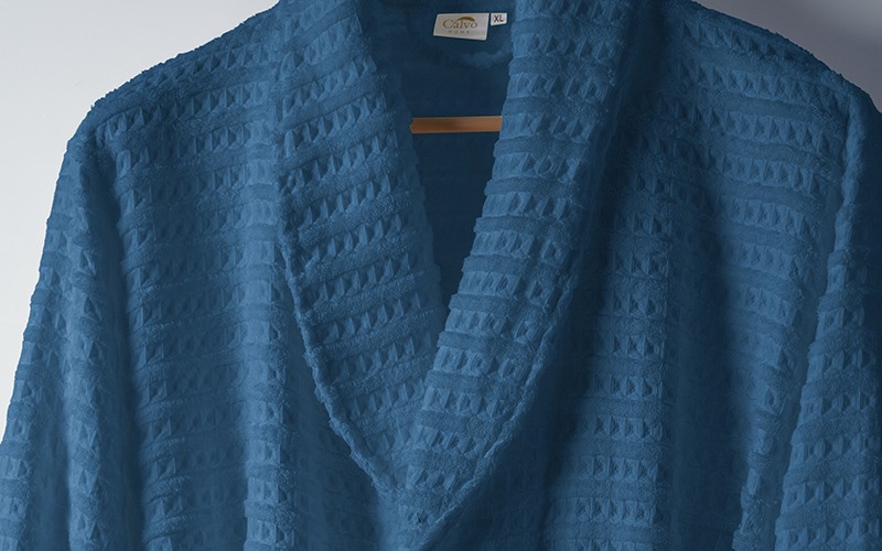 Wave Cotton Bathrobe 1 PC - D.Blue 
