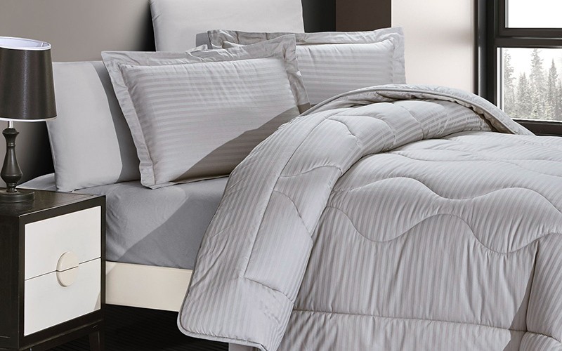 Pika Cotton Hotel Stripe Comforter Bedding Set 6 PCS - King L.Grey