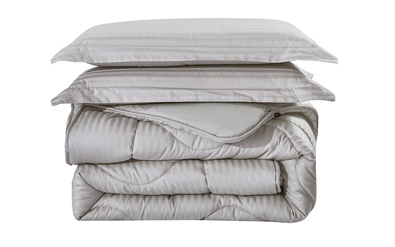 Pika Cotton Hotel Stripe Comforter Bedding Set 6 PCS - King L.Grey
