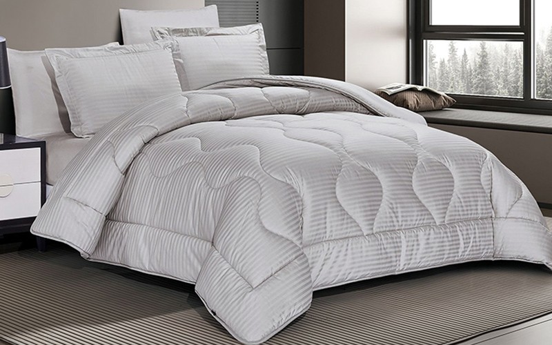 Pika Cotton Hotel Stripe Comforter Bedding Set 6 PCS - King L.Grey