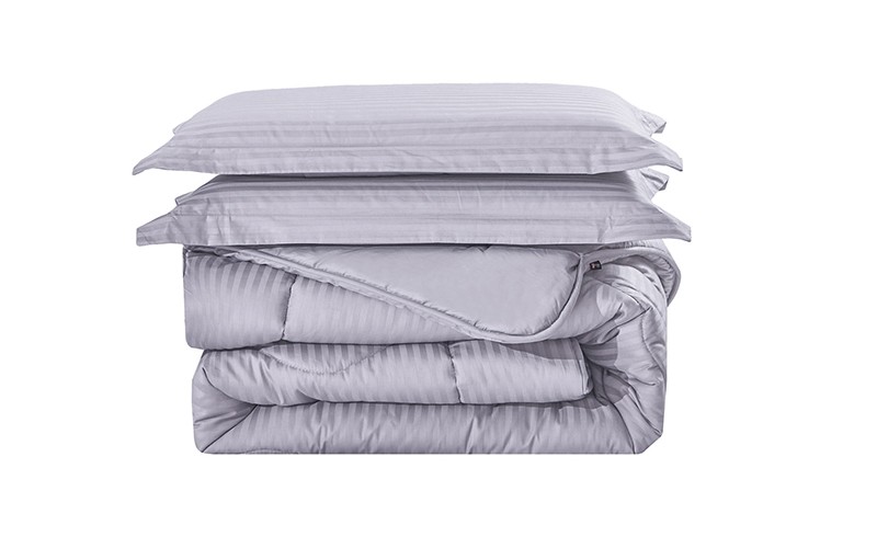 Pika Cotton Hotel Stripe Comforter Bedding Set 4 PCS - Single Grey