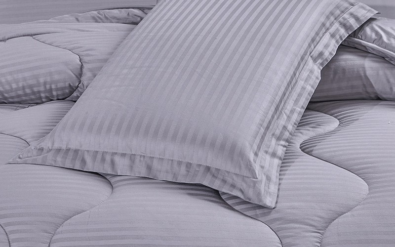 Pika Cotton Hotel Stripe Comforter Bedding Set 4 PCS - Single Grey