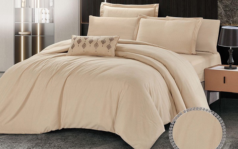 Sahara Stripe Duvet Cover Set Without Filling 6 PCS - King Beige