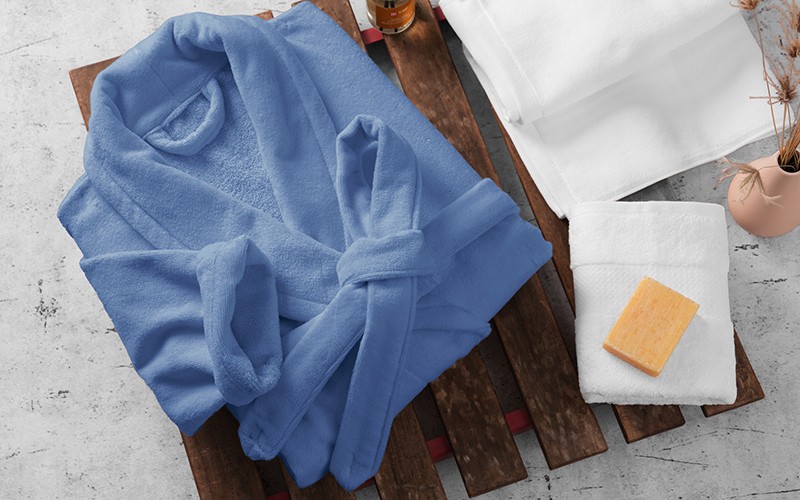 Al Saad Home Cotton Bathrobe 1 PC - Blue ( L / XL )