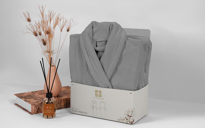 Al Saad Home Cotton Bathrobe 1 PC - Grey ( M / L )