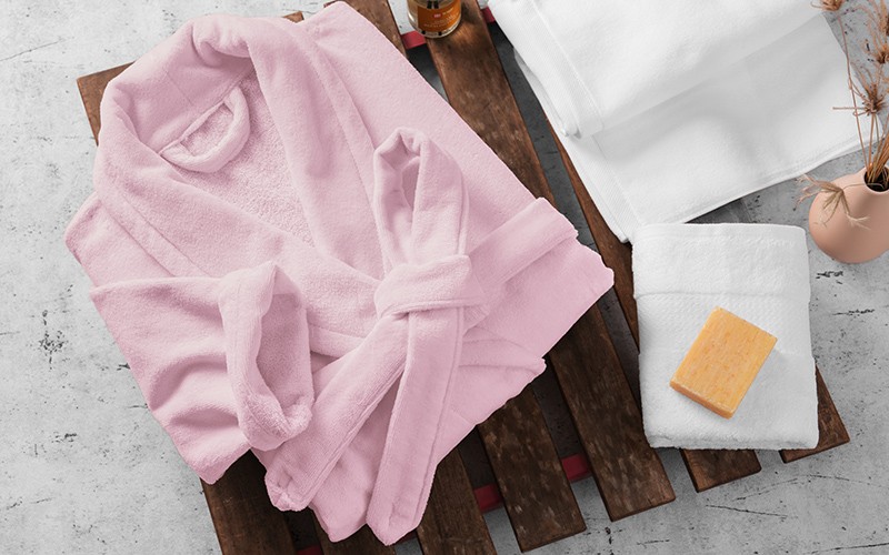 Al Saad Home Cotton Bathrobe 1 PC - Pink ( M / L )