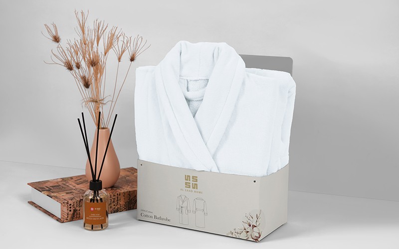 Al Saad Home Cotton Bathrobe 1 PC - White ( M / L )
