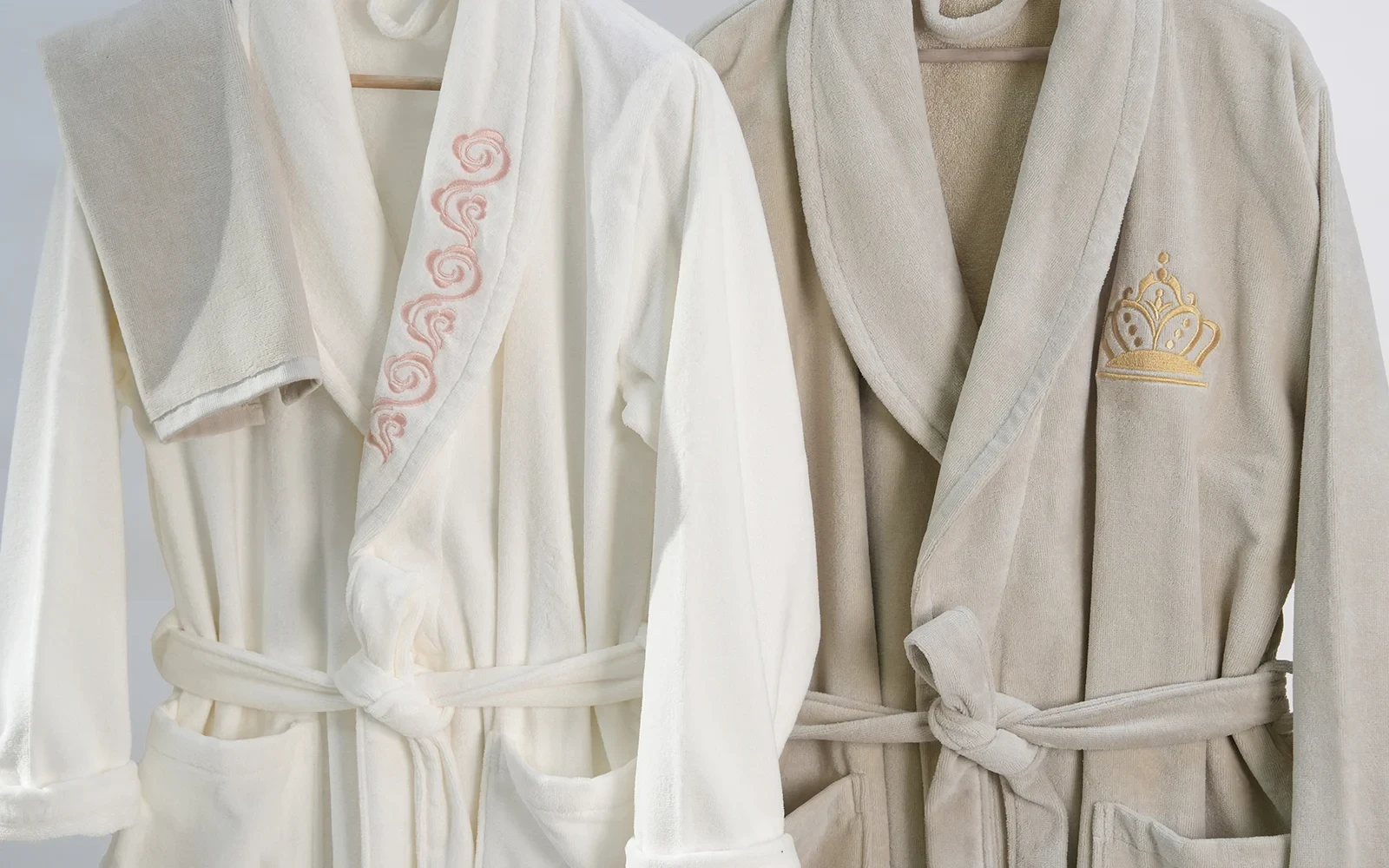 Al Saad Home Cotton Embroidered Bathrobe Set 10 PCS - Cream & Beige