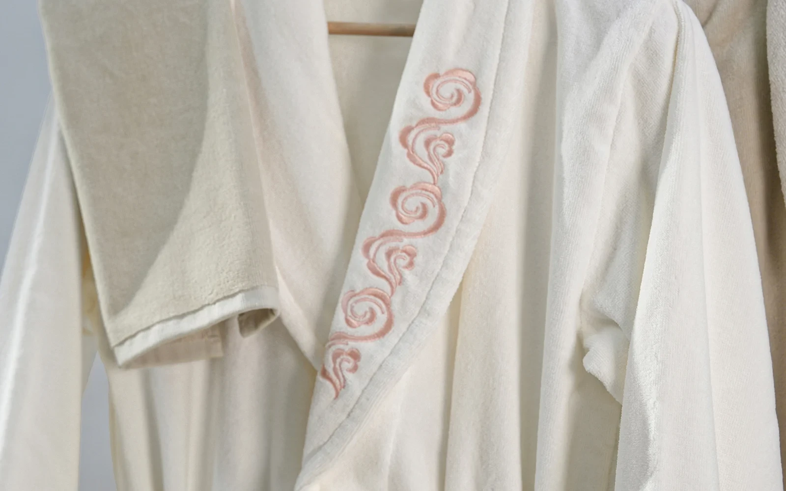 Al Saad Home Cotton Embroidered Bathrobe Set 10 PCS - Cream & Beige