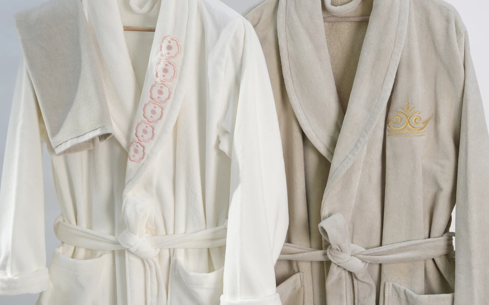 Al Saad Home Cotton Embroidered Bathrobe Set 10 PCS - Cream & Beige