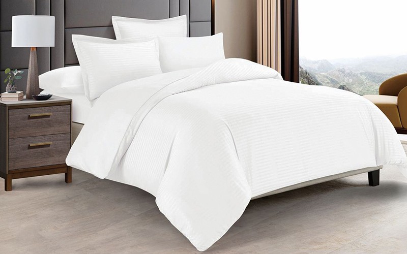Alhambra Hotel Stripe Duvet Cover Bedding Set Without Filling 6 PCS - King Off White