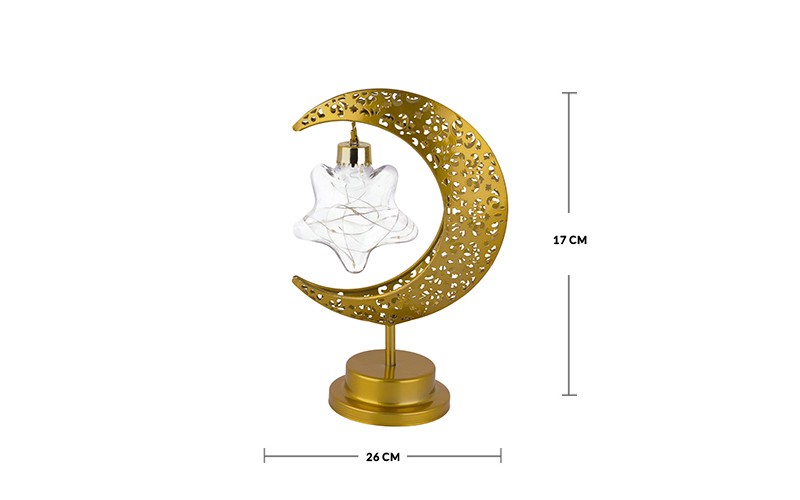 Decorative Ramadan Crescent With Glowing Glass Star - 1 PC