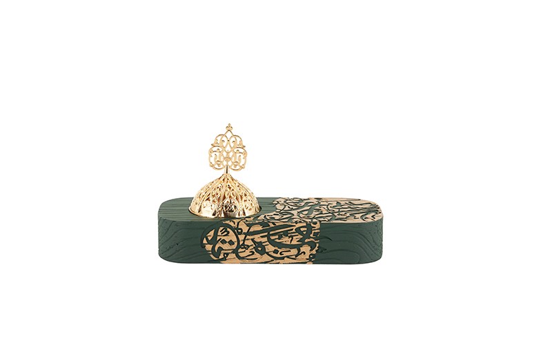 Luxury Resin Incense Burner With Arabic inscriptions 1 PC - D.Green & Gold