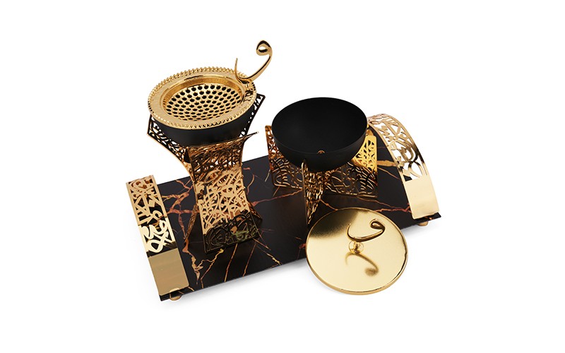 Luxury Incense Burner With Arabic Inscriptions Set 3 PCS - Gold