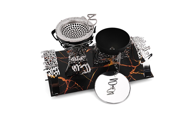 Luxury Incense Burner With Arabic Inscriptions Set 3 PCS - Silver