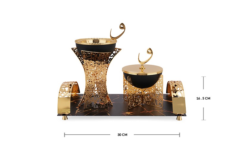 Luxury Incense Burner With Arabic Inscriptions Set 3 PCS - Gold
