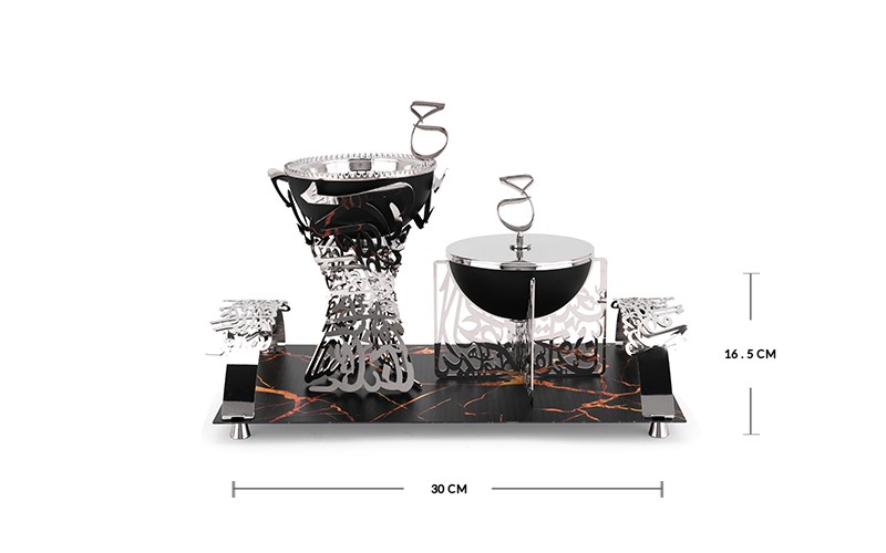 Luxury Incense Burner With Arabic Inscriptions Set 3 PCS - Silver