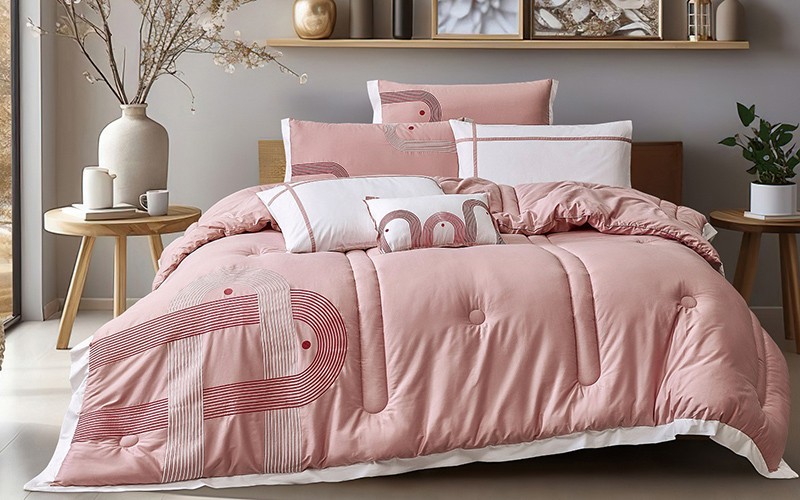 Irina Embroidered Cotton Comforter Bedding Set 7 PCS - King Pink