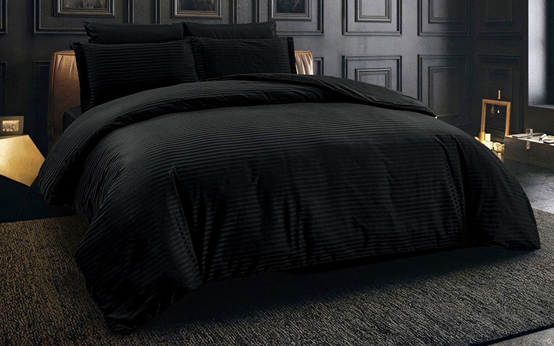 New Tiffany Cotton Stripe Duvet Cover Bedding Set Without Filling  6 PCs - King Black