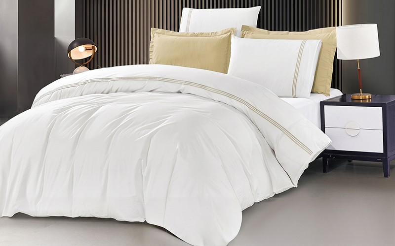 Masa Cotton Duvet Cover Set Without Filling 6 PCS - King White & Beige