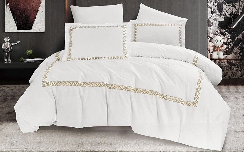 Grace Cotton Duvet Cover Set Without Filling 6 PCS - King White & D.Beige