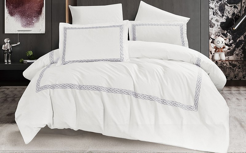 Grace Cotton Duvet Cover Set Without Filling 6 PCS - King White & Grey