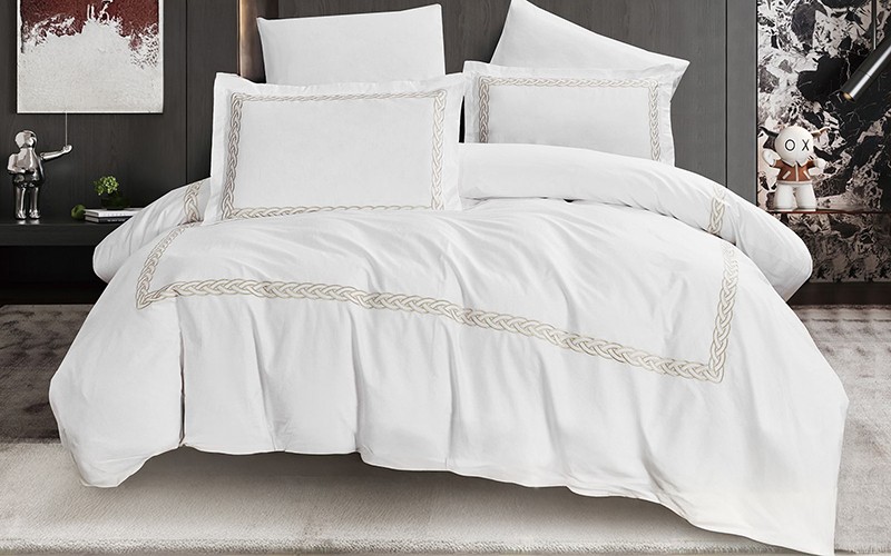 Grace Cotton Duvet Cover Set Without Filling 6 PCS - King White & L.Beige