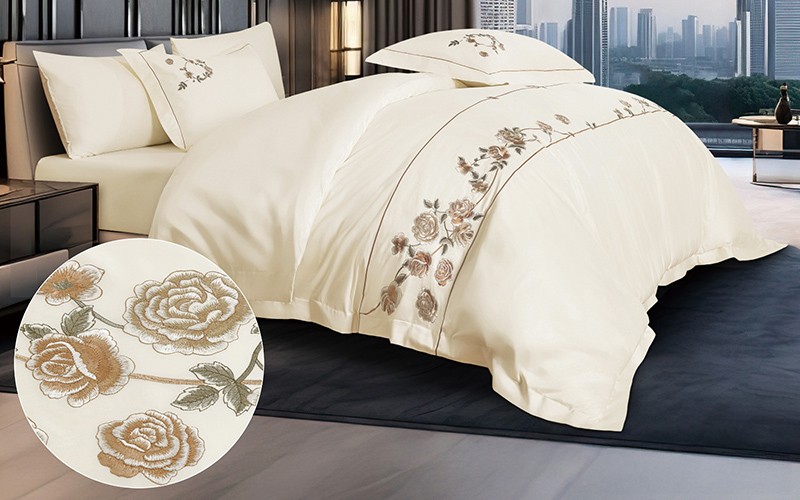 Tonya Cotton Embroidered Duvet Cover Bedding Set Without Filling 6 PCS - King L.Beige