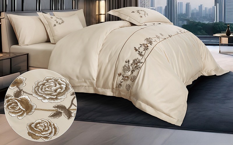 Tonya Cotton Embroidered Duvet Cover Bedding Set Without Filling 6 PCS - King Beige