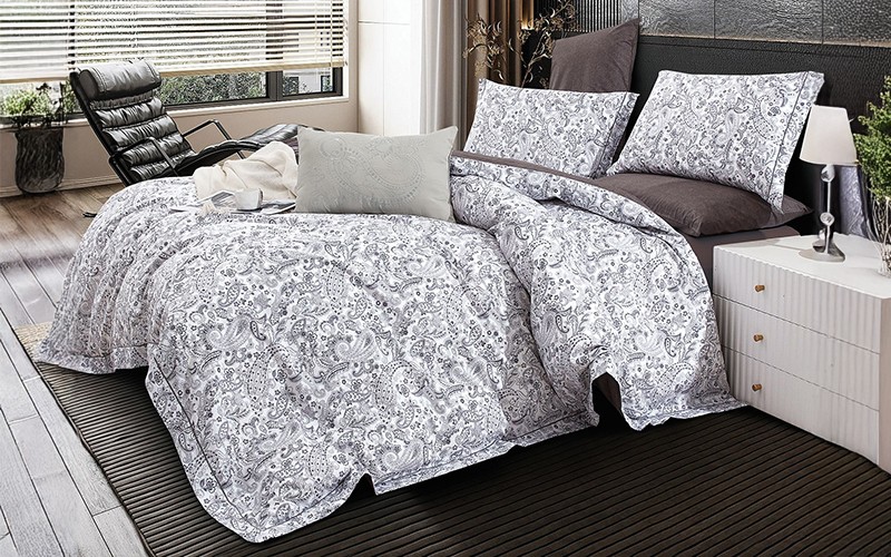 Kelly Printed Cotton Duvet cover Bedding Set Without Filling 6 PCS - King White & Grey