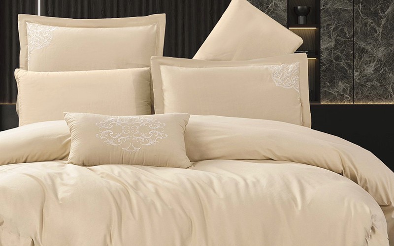Dana Cotton Embroidered Duvet Cover Set Without Filling 6 PCS - King Beige