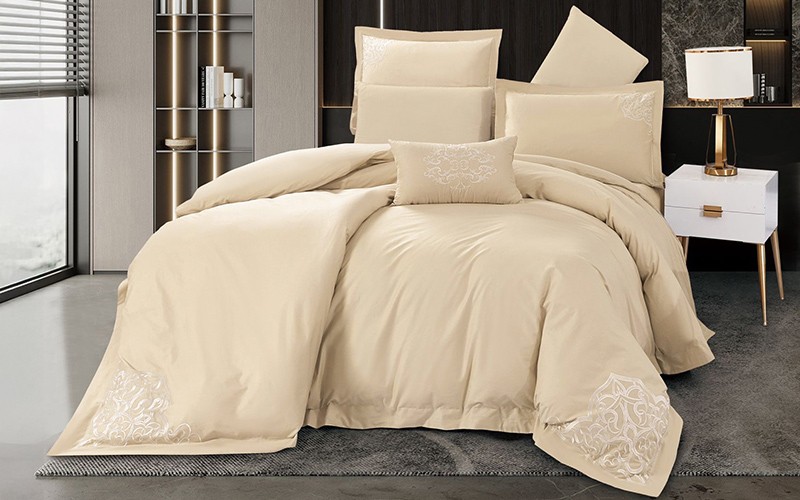Dana Cotton Embroidered Duvet Cover Set Without Filling 6 PCS - King Beige