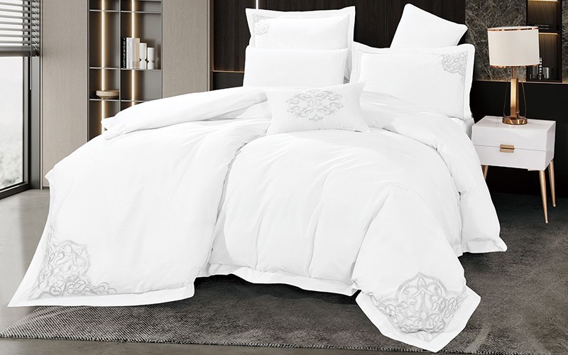 Dana Cotton Embroidered Duvet Cover Set Without Filling 6 PCS - King Off White