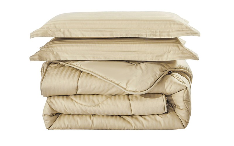 Pika Cotton Hotel Stripe Comforter Bedding Set 4 PCS - Single Beige