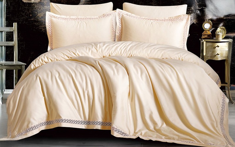 Donna Lace Cotton Duvet Cover Bedding Set Without Filling 6 PCS - King D.Beige