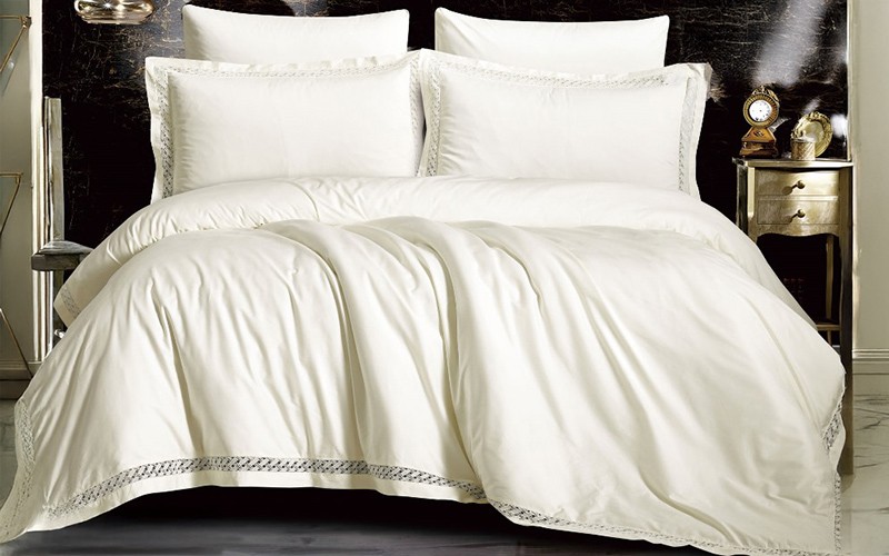 Donna Lace Cotton Duvet Cover Bedding Set Without Filling 6 PCS - King Cream