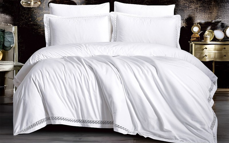 Donna Lace Cotton Duvet Cover Bedding Set Without Filling 6 PCS - King White