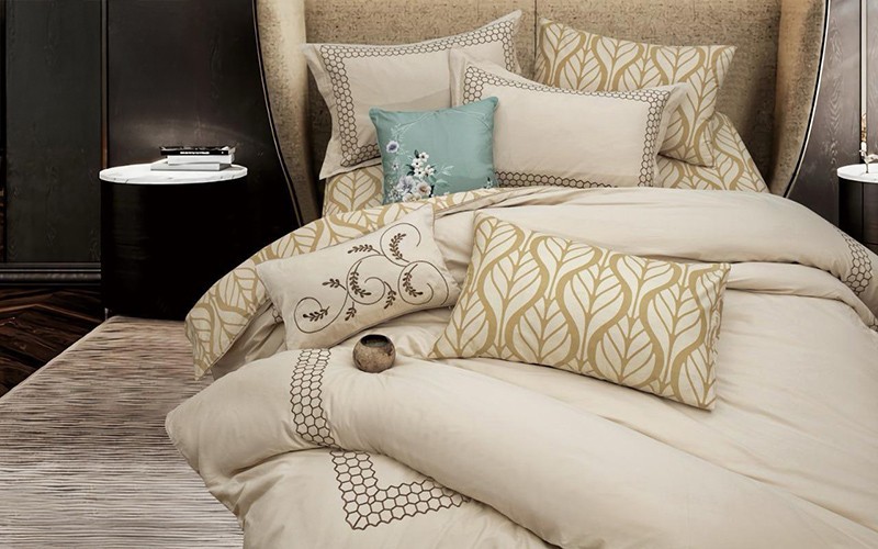 Emma Luxury Cotton Embroidered Duvet Cover Without Filling 8 PCS - King Beige & Brown