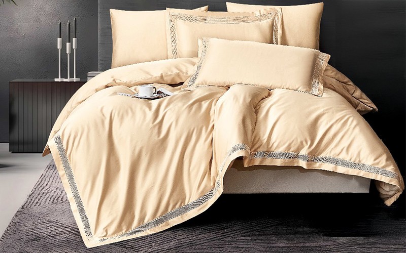 Linda Lace Cotton Duvet Cover Bedding Set Without Filling 6 PCS - King D.Beige